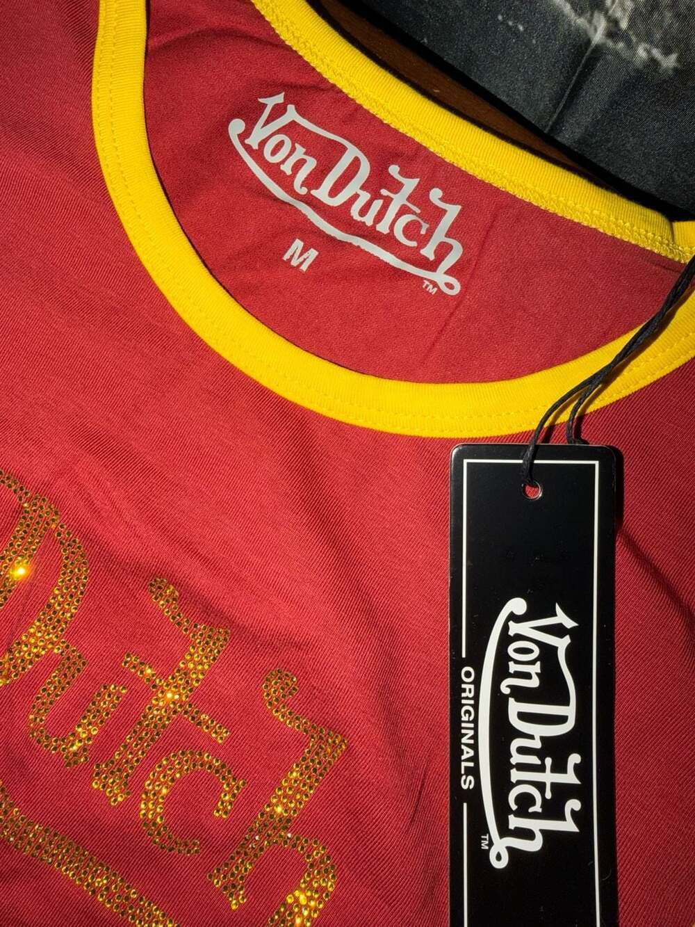 Von Dutch Rhinestone Ringer Tee - Red and Yellow - Picture 2 of 4